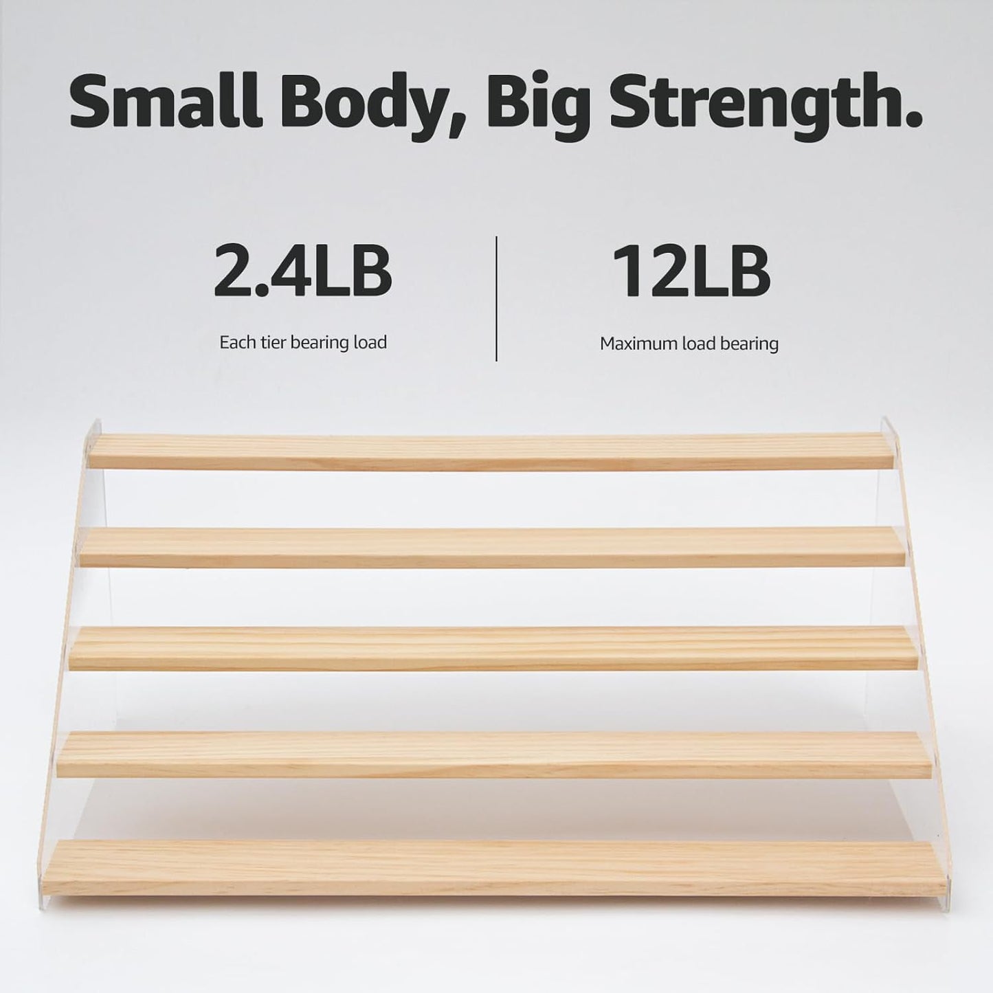 nianfeng Tiered Spice Rack, 5-Tier Spice Pantry Kitchen Cabinet Organizer, 19.9-Inch, Natural Wood Acrylic Stair Riser Stand, Countertop Seasoning Shelf