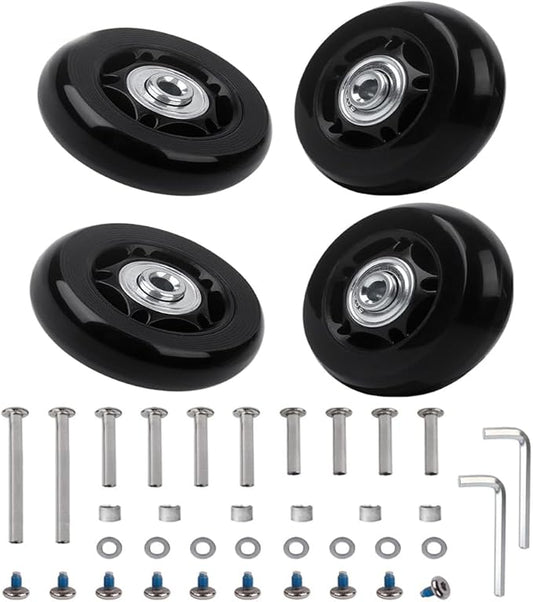 Luggage Suitcase Replacement Wheels Set 4Pcs PU Bearing Wheels-Install Dia 2.4in/60mm Width 0.8inch/21mm with 3 Size Axles for Trolley Bag Drawbar Box Smooth Rolling Repair