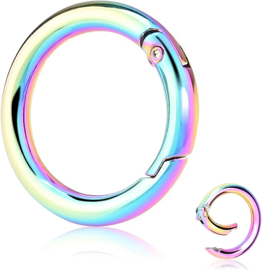 10Pack 1 Inch Metal Spring O Ring Clips Keychain, Round Carabiner Clips Keyrings Snap Hook Buckle, Purse Shoulder Bag Chain Ring Clip Replacement Paracord Keychain Lanyard Leather DIY Crafts (Rainbow)