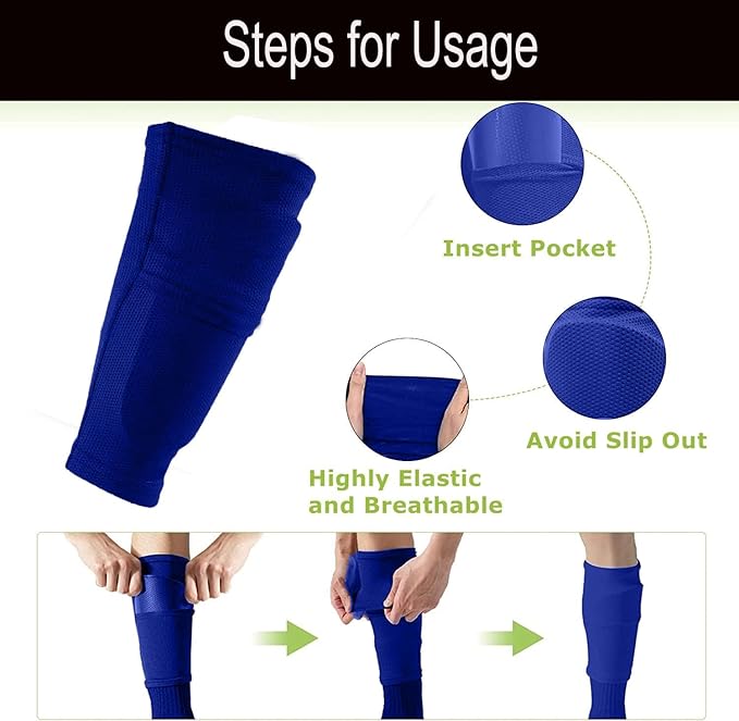 Soccer Shin Guards for Kid Youth Teen Adult - Shin Guards Sleeves with Inserted Pocket Cushion Protection Reduce Shocks and Injuries for TeamSports