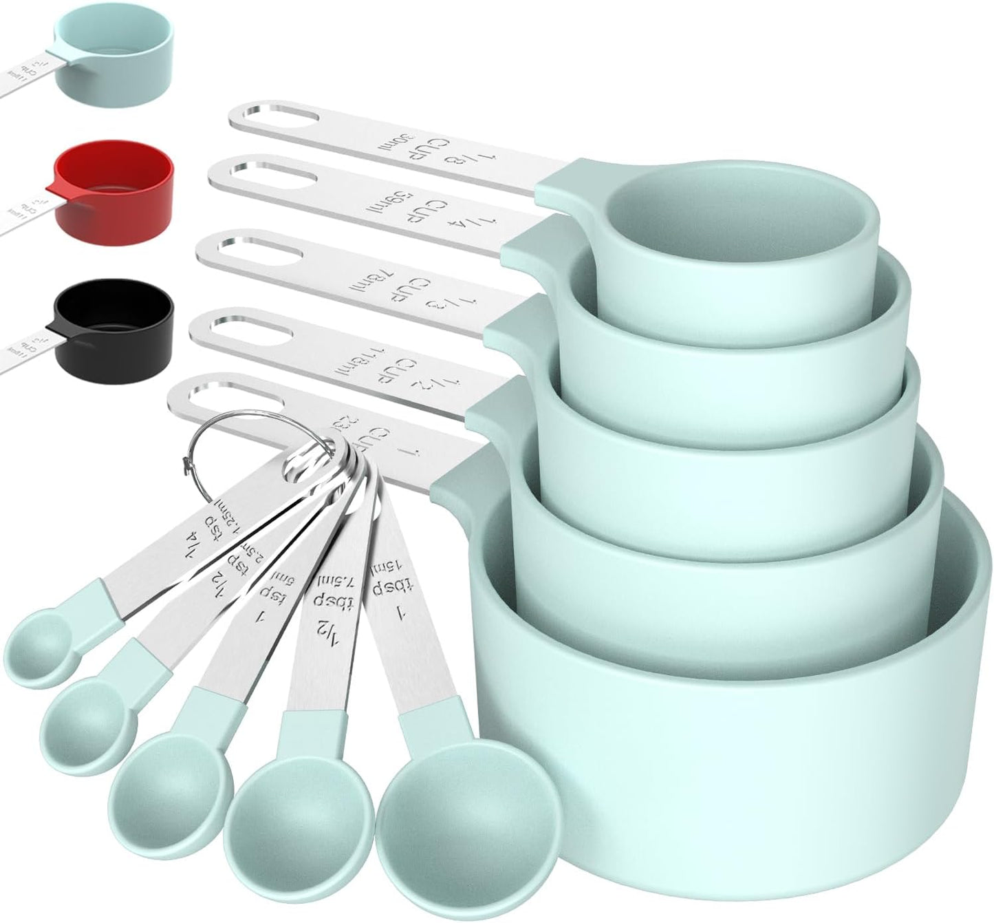 TILUCK Measuring Cups & Spoons Set, Stackable Cups and Spoons, Nesting Measure Cups with Stainless Steel Handle, Kitchen Gadgets for Cooking & Baking (Green)