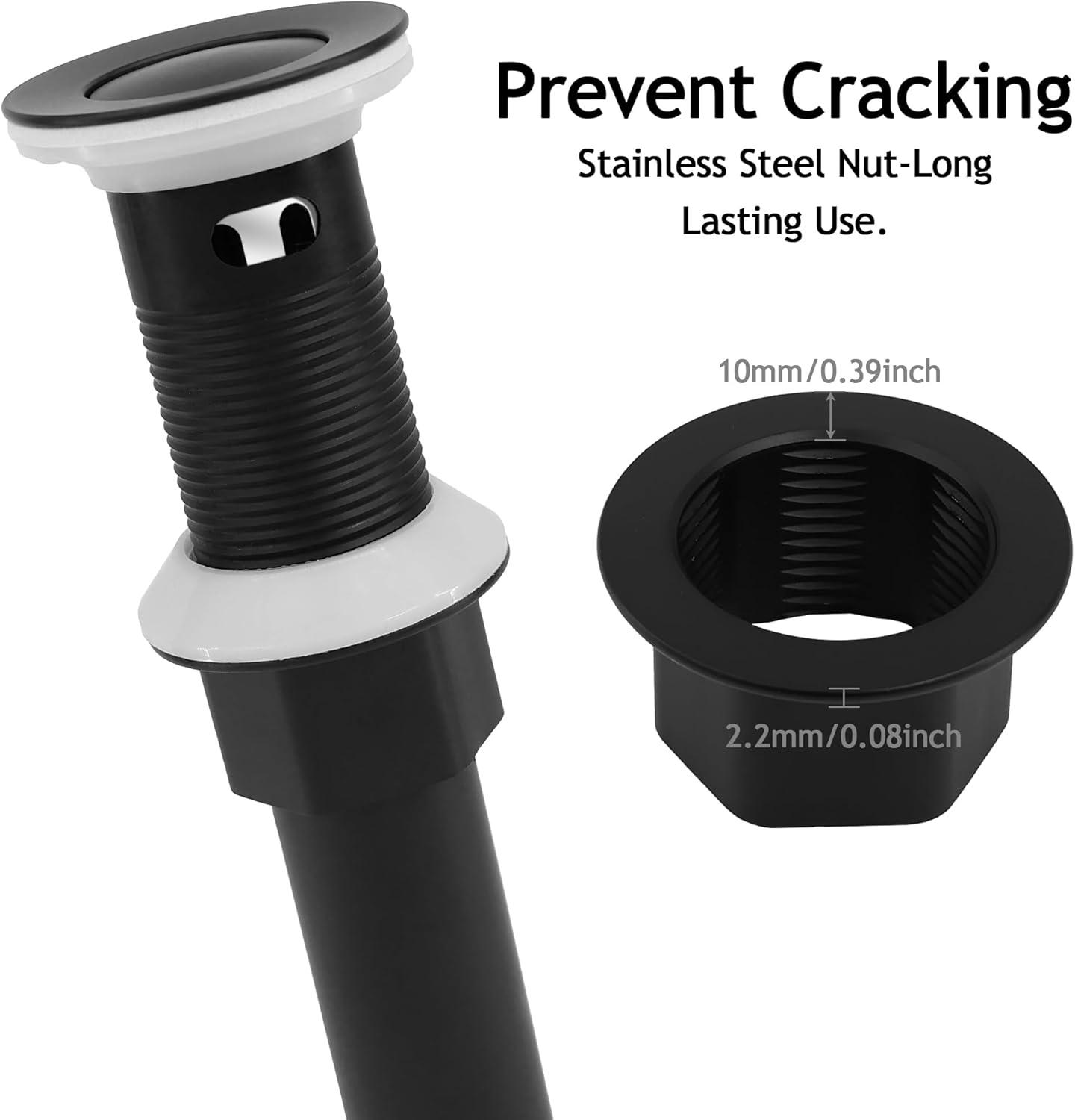 Bathroom Sink Drain,2 Pack Drain Stopper with Overflow,Small Cap Pop Up Drain Assembly with Detachable Strainer Basket,Built-in Anti-Clogging, Stainless Steel Nut Matte Black