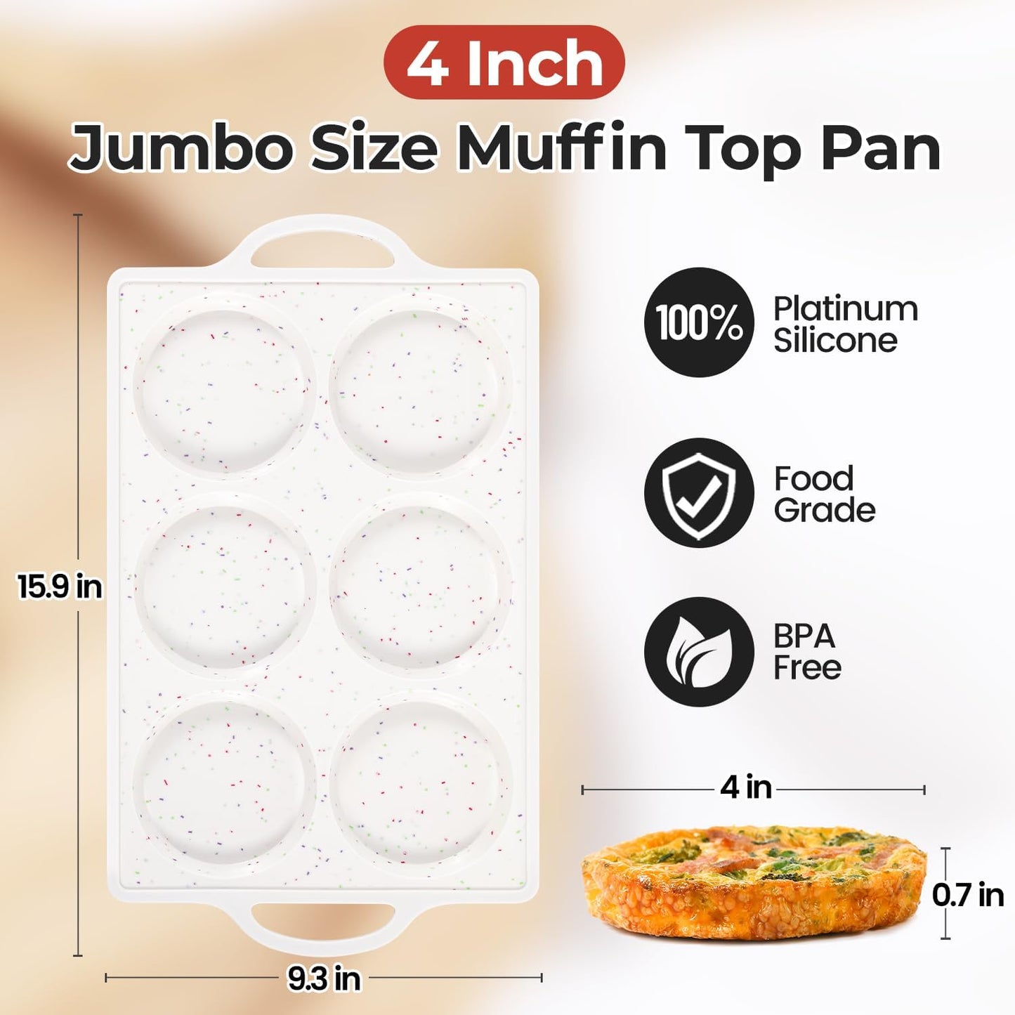 Muffin Top Pan Non Stick,4 Inch Metal Frame Round Egg Baking Pan for Oven English Muffins, Whoopie Pies, Corn Bread, Egg Bites, Breakfast Sandwiches Tarts 2 Confetti