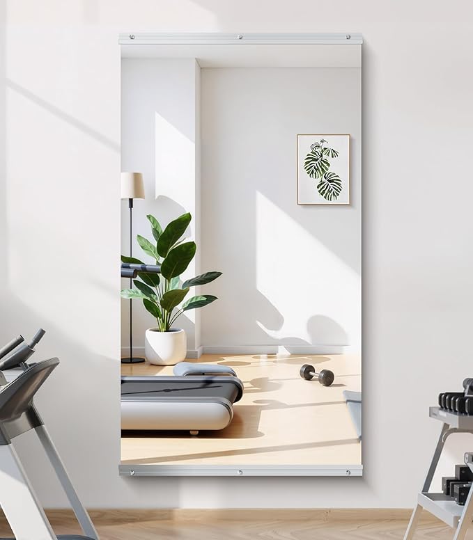 Home Gym Mirror - 55x30 Inch, 1PCS Frameless Tempered Glass Full Body Mirror for Wall Mount - Ideal for Yoga, Workout, Bedroom, Dance Studio (Silver)