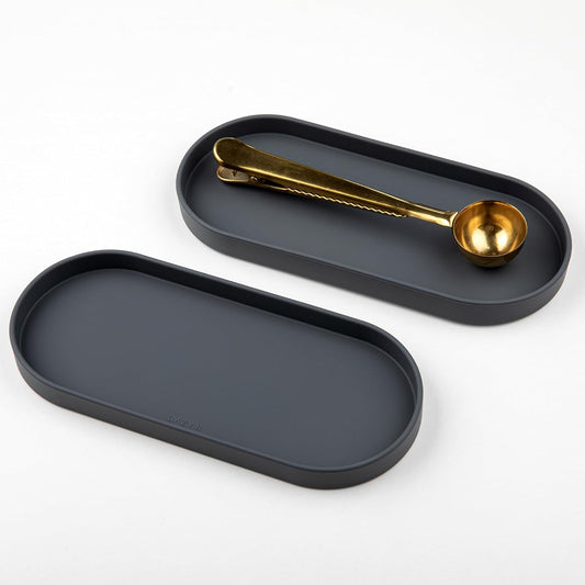 Lazy K Silicone Tray - Small Vanity Tray Organizer - Spoon Rest Holder - Multi-Purpose Modern Kitchen Sink, Bathroom, Counter Organizer (Grey)