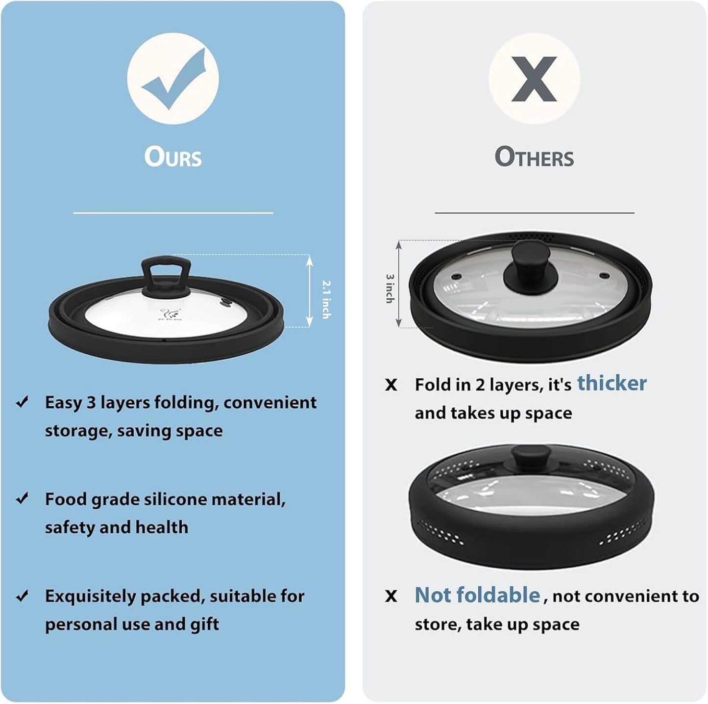 Microwave Splatter Cover Vented Glass Guard Lid with Collapsible Silicone for Food as Pot Cover 11.8 inch Large Plate for 6 7 8 9 10 11 inch Plate Bowl