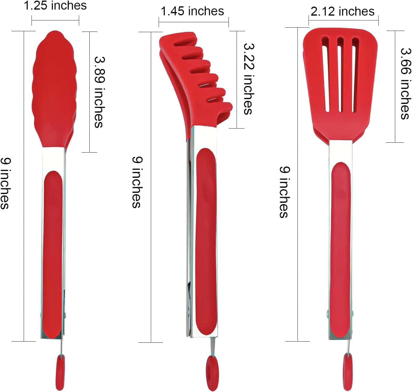 HST 3 Pack Kitchen Tongs, Non Stick Stainless Steel 9 Inch Tongs With Silicone Tip for Cooking BBQ Baking(Red)
