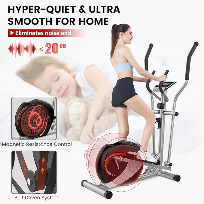 Dripex Elliptical Exercise Machine, Hyper-Quiet Elliptical Machine for Home, Magnetic Elliptical Training Machines with 8-Level Resistance, 6KG Flywheel, LCD Monitor, Pulse Sensor