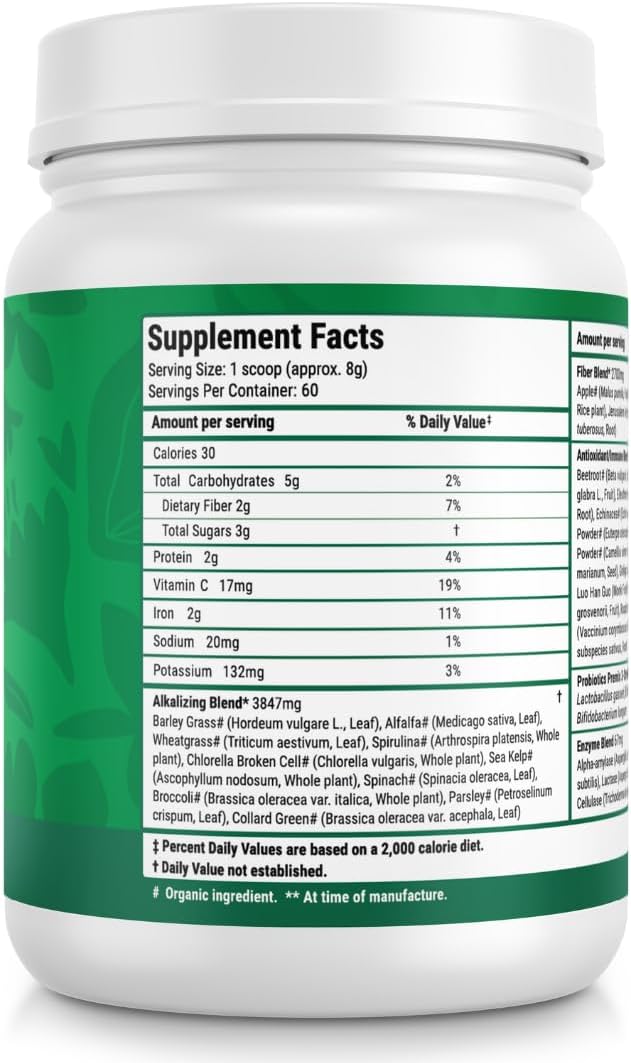 Nested Naturals Super Greens Daily Superfood Powder - Certified USDA Organic Green Powder w/20+ Whole Foods, Spirulina Powder, Wheat & Barley Grass - Probiotics, Fiber & Enzymes - Original Flavor, 60