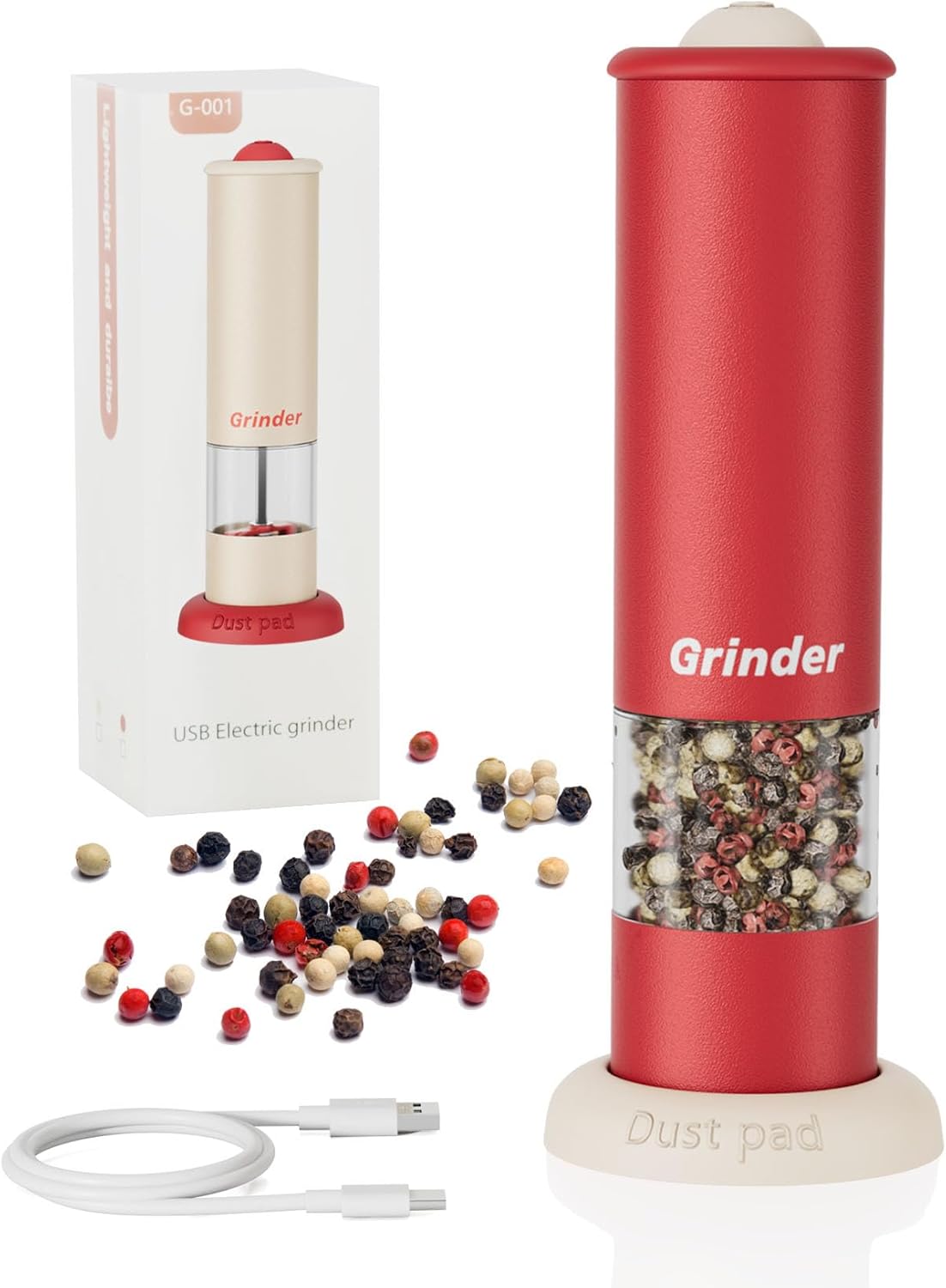 Electric Salt and Pepper Grinder Set, USB Rechargeable Adjustable Coarseness Automatic Salt Pepper Mill Shakers/Grinder Kitchen Spice Mill for Outdoor, Home Chefs Idea for New House Warming Gifts ﻿