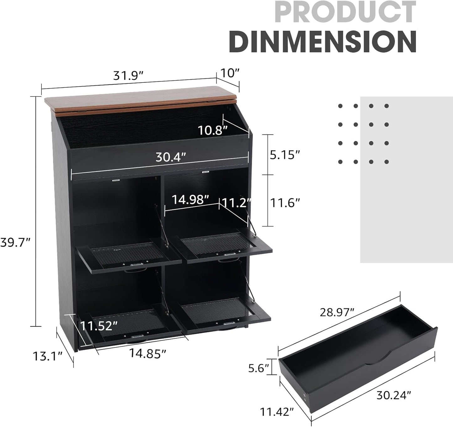 Patiorama Wood Potato and Onion Storage Bin Box, Large Vegetable Storage Box w/Lid,Wooden Bread Storage Bin w/4 Mesh Doors,Movable Bottom Drawer, Farmhouse Potato Storage Bins for Kitchen Pantry Black