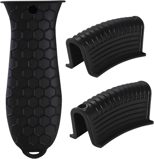 Cast Iron Skillet Handle Covers - 3 Pack Non-Slip Pot Handle Covers Potholder, Heat Resistant Silicone Pan Handle Sleeve for Cast Iron Skillet Metal Pan (Black)
