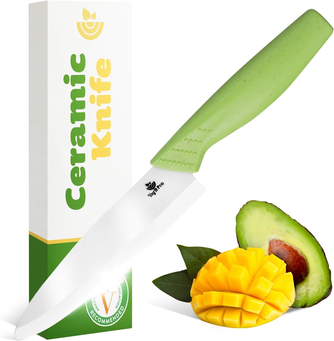 Durable Ceramic Knife for Chopping Vegetables & Fruits, 4” Non-Reactive and Professional Ceramic Chef Knife for Clean Cutting, Rust-Proof Sharp Blade with Ergonomic Handle, Gift-Ready Kitchen Knives