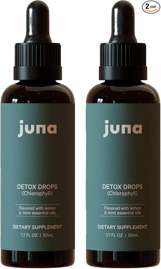 Juna Chlorophyll Liquid Drops (2-Pack) - 3X Potency Concentration - Detox, Debloat, Cleanse, Internal Deodorant, Energy & Cellular Support Supplement - Fresh Minty Lemon Taste