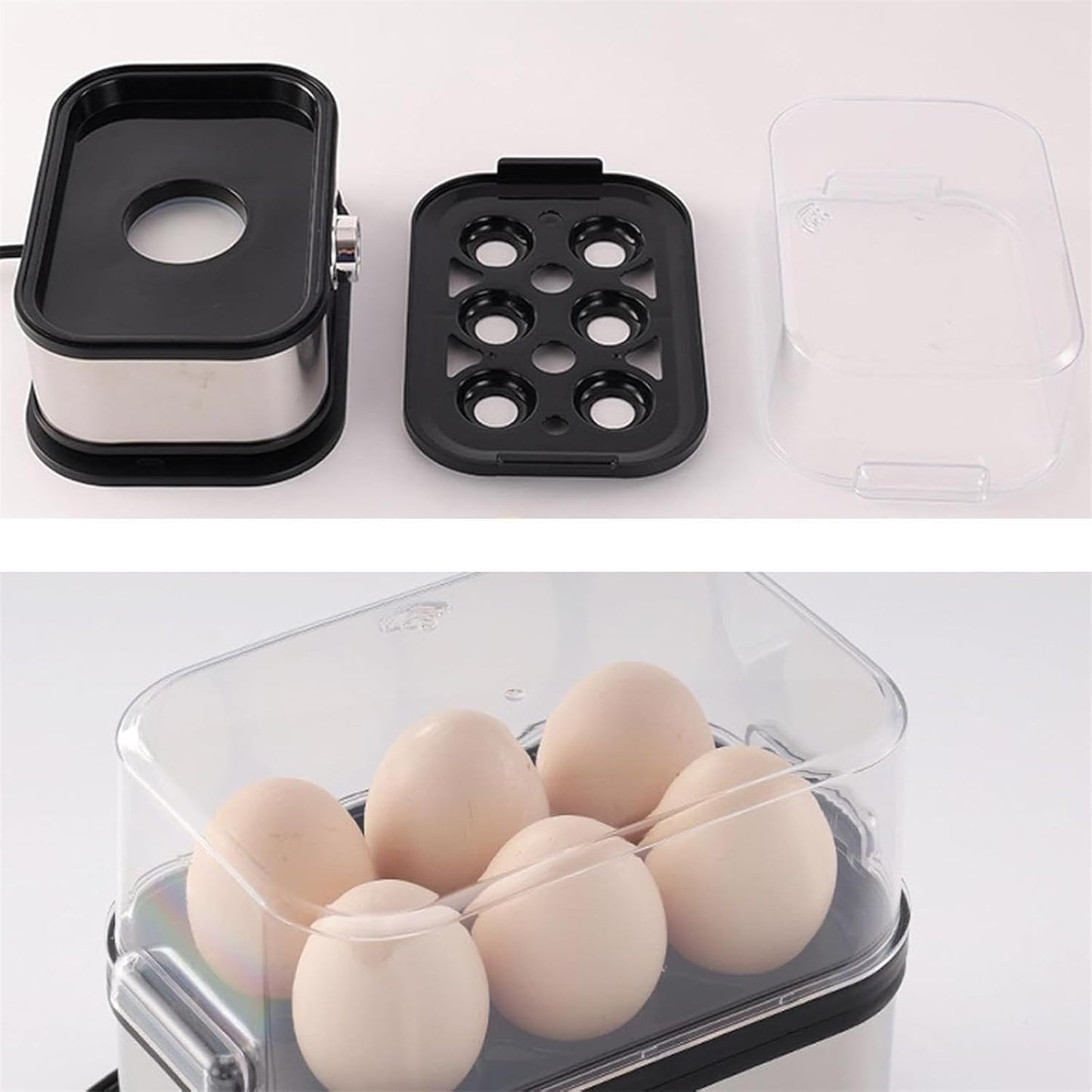 Sunny Side Master Egg Cooker, Multi-functional 6-Egg Rapid Cooking Capacity, Electric Poacher with Stainless Steel Design, For Soft Medium Hard Boiled Eggs and Omelettes (1Pcs)