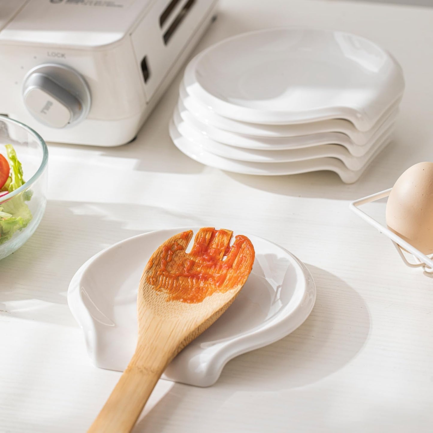 Spoon Rest for Stove Top, 5.5 Inches Kitchen Spoon Holder, Ceramic Spoon Rest Stove Top, Kitchen, Coffee, Set for 1, White