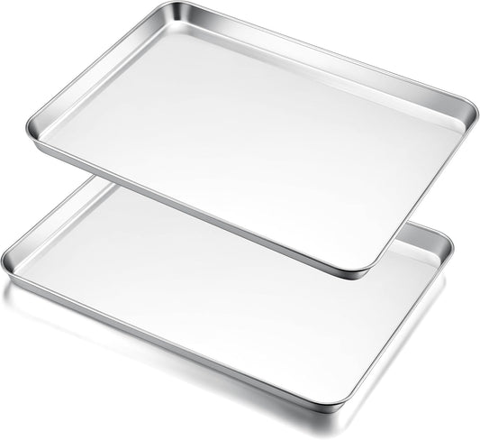 E-far Large Baking Sheets, 20”x14” Stainless Steel Cookie Sheet Pans for Oven, Non Toxic Big Metal Baking Trays for Cake Cookies, Healthy & Rust Free, Mirror Finish & Dishwasher Safe, 2 Pack