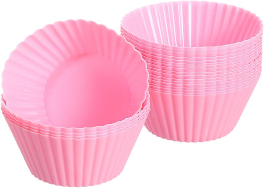 uxcell 18Pcs Silicone Cupcake Liners, Non-Stick Baking Cups, for Cooking Eggs, Baking Muffins and Make a Cake(Pink)