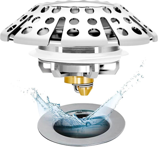 Bathtub Drain Stopper, Pop Up Tub Stopper with Drain Hair Catcher, Bathtub Plug and Cover with Strainer, Universal for 1.5 to 1.8in Tub Drain Hole