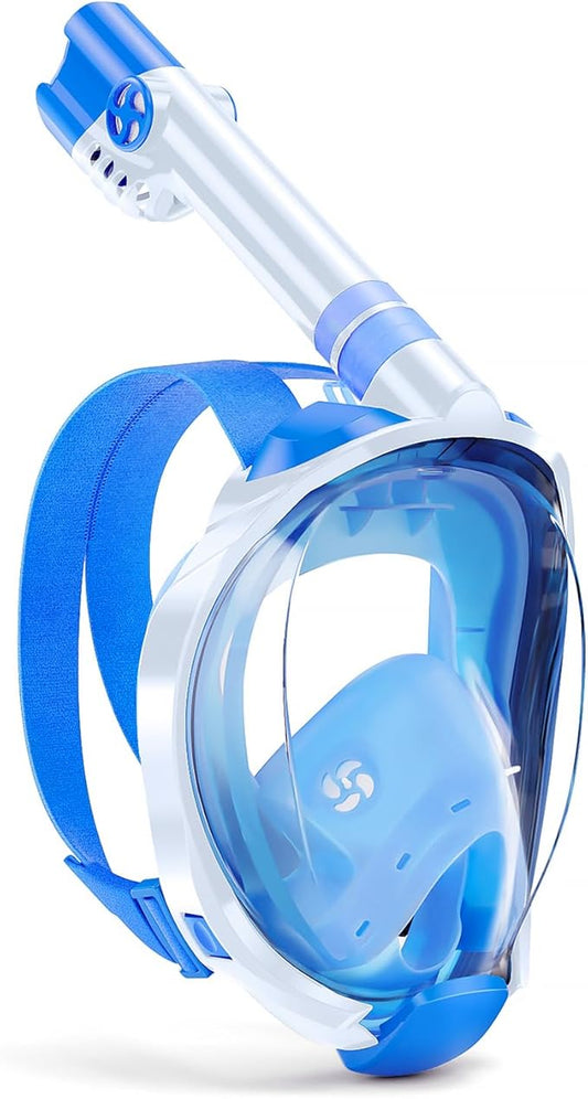 W WSTOO Kids Full Face Snorkel Masks,Suitable for Beginners Dry Top Snorkeling Gear,Can Your Mouth or Nose to Breathe,180 Degrees Panoramic View,Anti-Fog Anti-Leak,Summer Travel and Vacationing Gifts