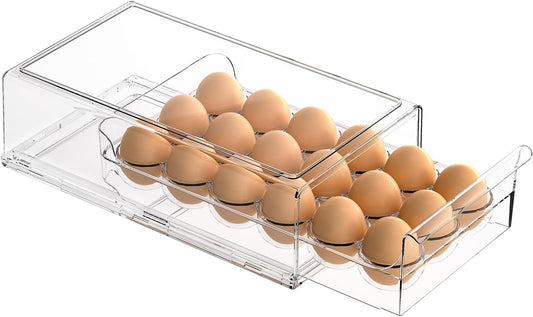 BPA Free Refrigerator Organizer Bins, Stackable Egg Holder, 18 Egg Tray