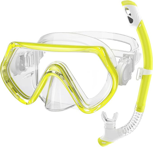 Snorkeling Gear for Kids, Kids Snorkel Set for Ages 3-14, Anti-Fog Diving Mask and Dry Top Snorkel Combo Set, Unisex Swimming Goggles