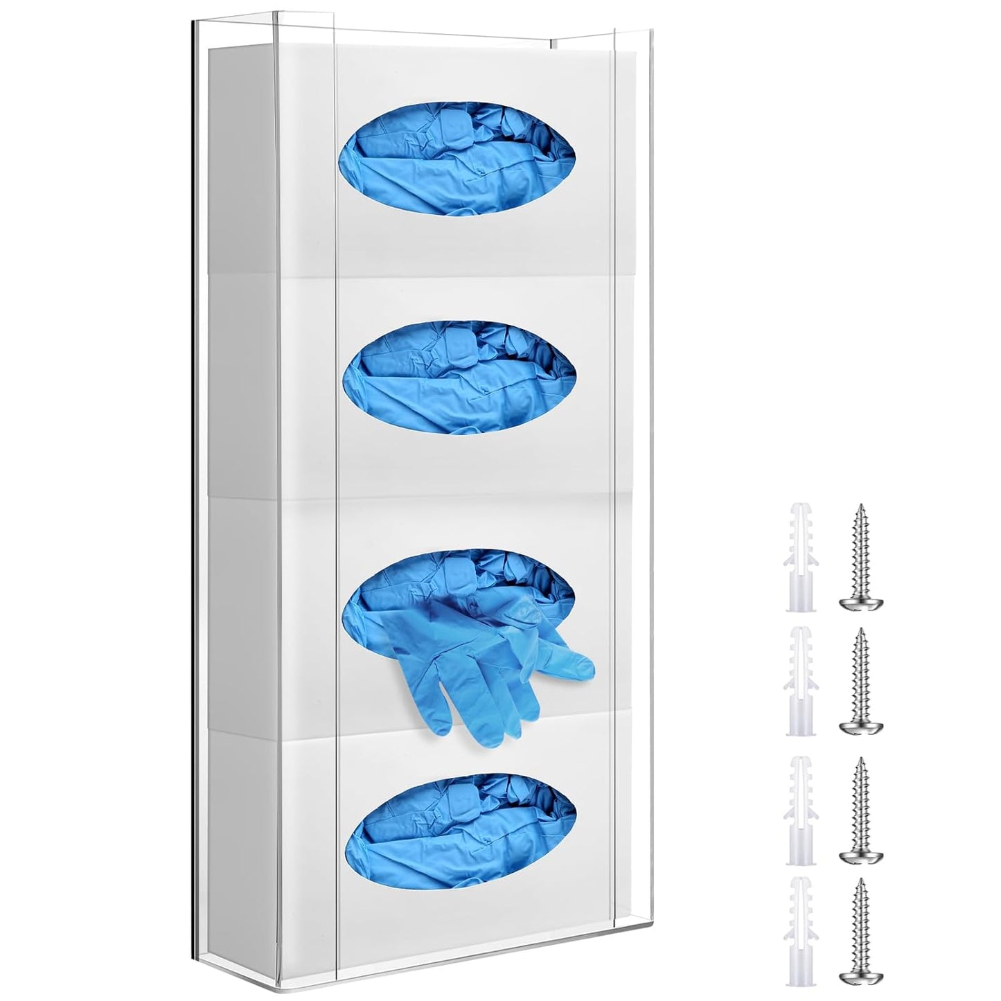 Weysat Wall Mounted Acrylic Glove Box Holder Double Dispenser Floating Glove Box Organizer Storage Rack for 4 Boxes for Kitchen Cleaning Closet Lab Exam Office (21.1 h x 10.2 W x 3.5 D)