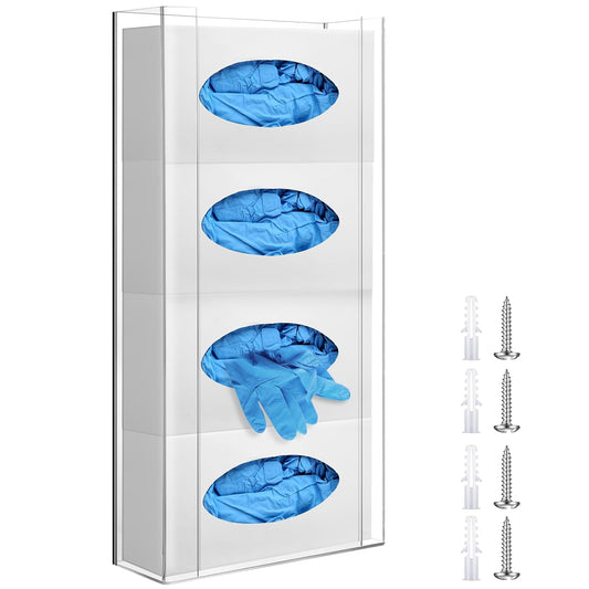 Weysat Wall Mounted Acrylic Glove Box Holder Double Dispenser Floating Glove Box Organizer Storage Rack for 4 Boxes for Kitchen Cleaning Closet Lab Exam Office (21.1 h x 10.2 W x 3.5 D)