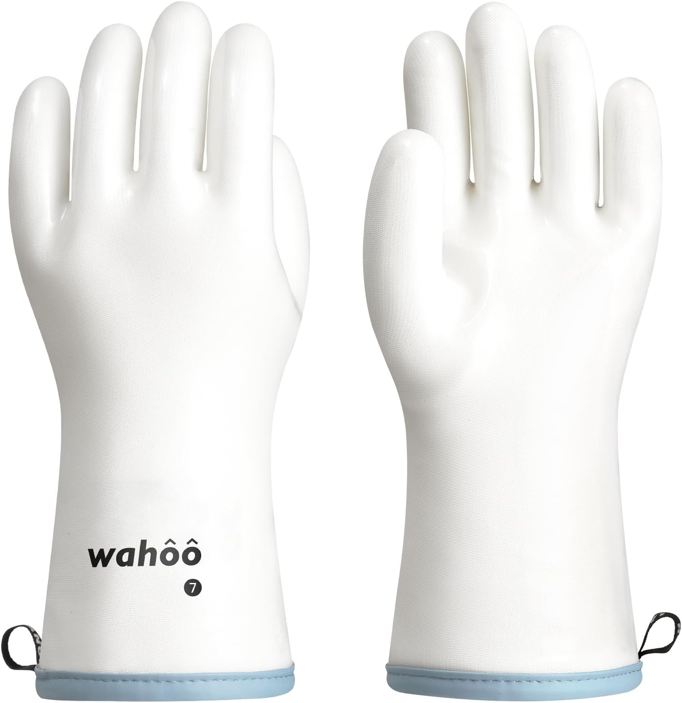 wahoo Professional Liquid Silicone Oven Mitts Gloves, Heat Resistant Gloves for Cooking, Baking, CoralAir Liner, 12 Inch, White, Large