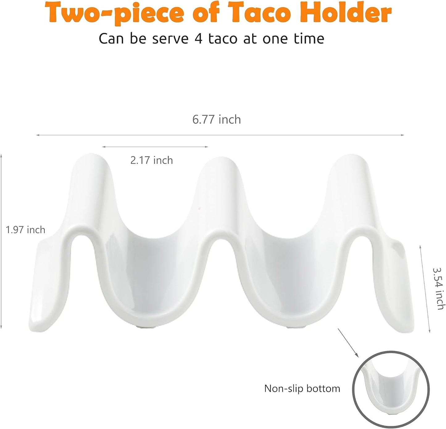 Taco Holder, Porcelain Taco Tray with Handles, Perfect for Keeping Tacos in Place, Serving Dish for Entertraining, Taco Shell Holds 4 Taco, Set of 2
