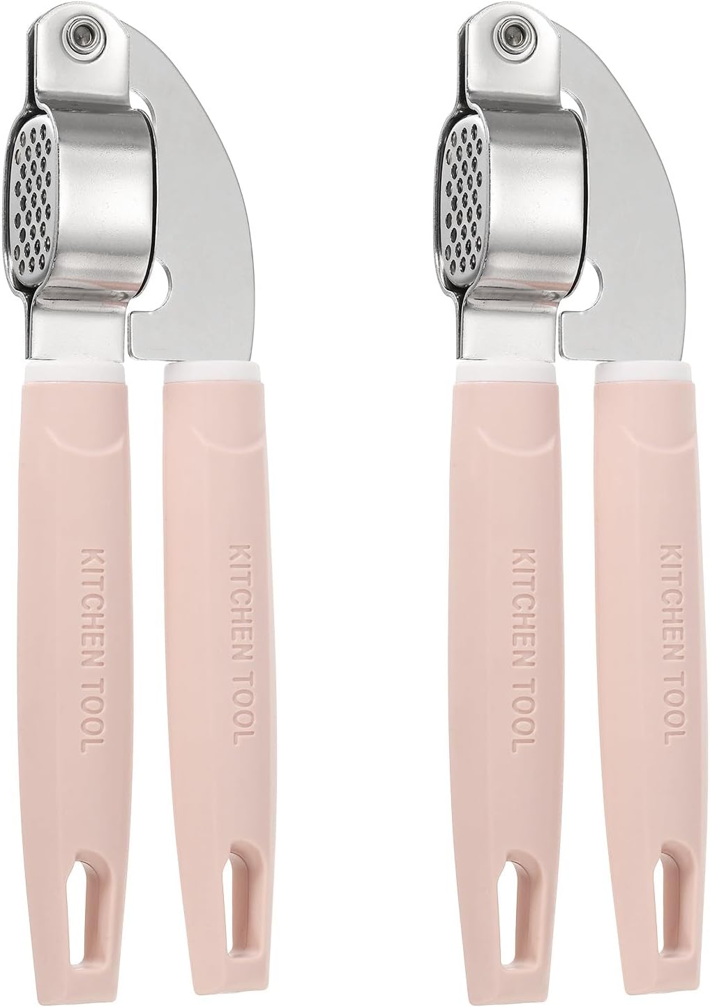uxcell 2pcs Garlic Press, 7.7 Inch Stainless Steel Garlic Crusher and Peeler Set for Home Cooks and Professional Chefs, Pink