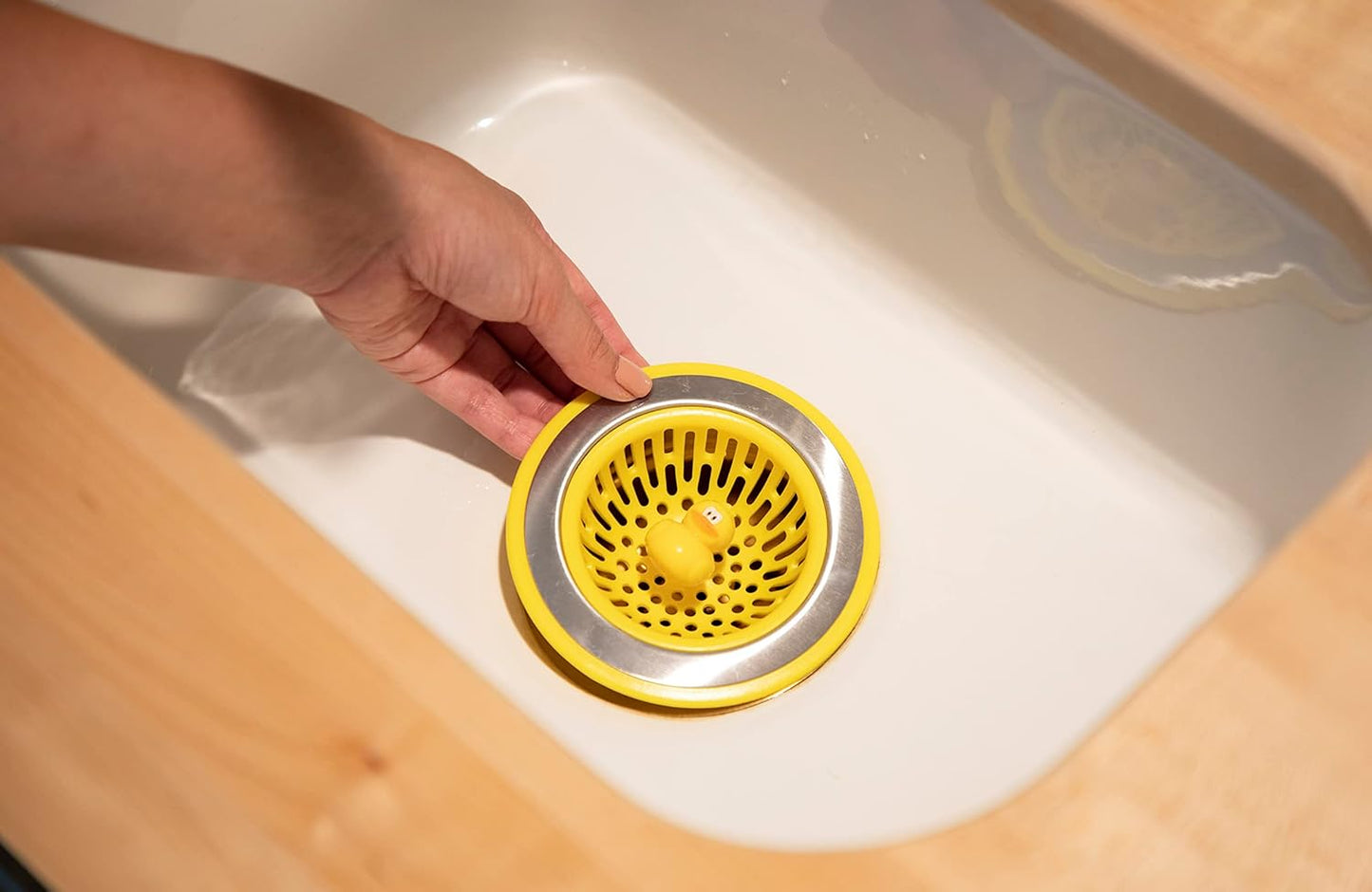 MSC International 11001 Joie Quack Kitchen Sink Strainer Basket, Stainless Steel and BPA-Free Plastic, 4.5", Yellow