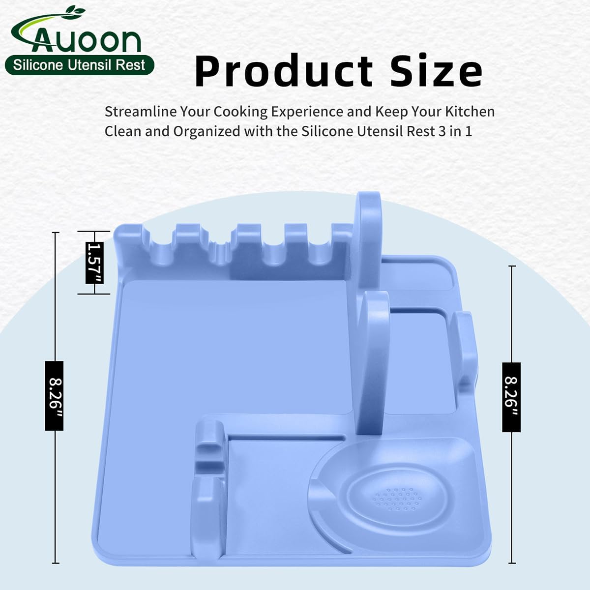 AUOON Spoon Holder for Stove - Silicone Spoon and Lid Rest with Drip Pad Kitchen Utensil Rest for Spoons, Ladles, Spatulas, Tongs & More (Blue Velvet, Large)
