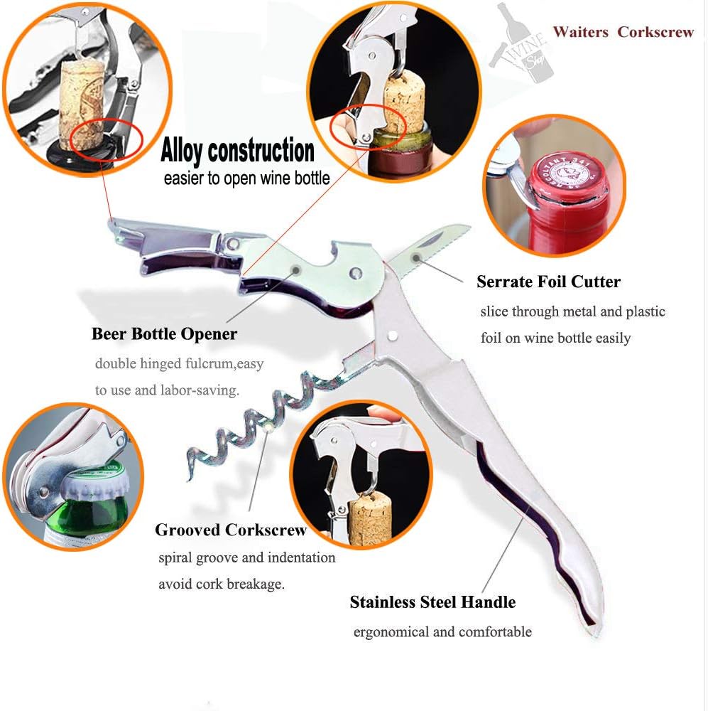 Professional Waiter Corkscrew Wine Openers Set, Heavy Duty Stainless Steel Hinges Wine Key for Restaurant Waiters, Sommelier, Bartenders