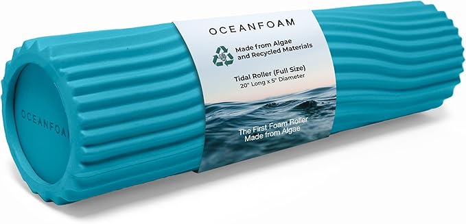 Oceanfoam Tidal Roller - Miami Blue - Muscle Massage Foam Roller for Back Pain & Stretching - Firm and Ergonomic Wide Wave Textured - Yoga, Athletics, & Wellness - Full Size, 20" x 5"