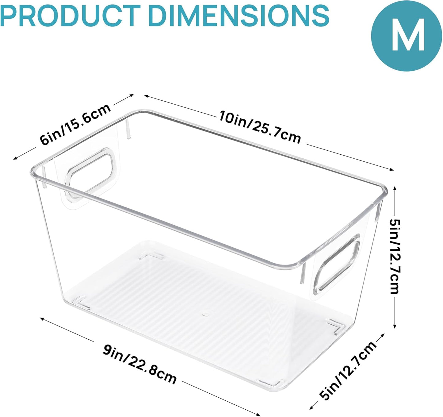 Vtopmart Clear Plastic Pantry Organizer Bins, 2 PCS Food Storage Bins with Handle for Refrigerator, Fridge, Cabinet, Kitchen, Countertops, Cupboard, Freezer Organization and Storage, BPA Free, Medium
