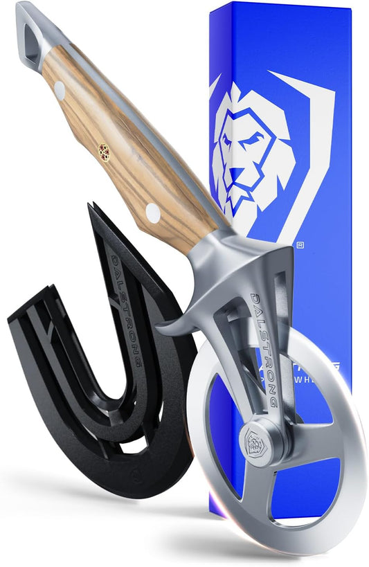 Dalstrong Pizza Wheel Cutter - Olive Wood Handle - The Orbit Razor Unique Pizza Wheel & Cutter -High-Carbon Heavy-Duty Stainless Steel - Razor Sharp - Thumb Guard Protection & Blade Cover