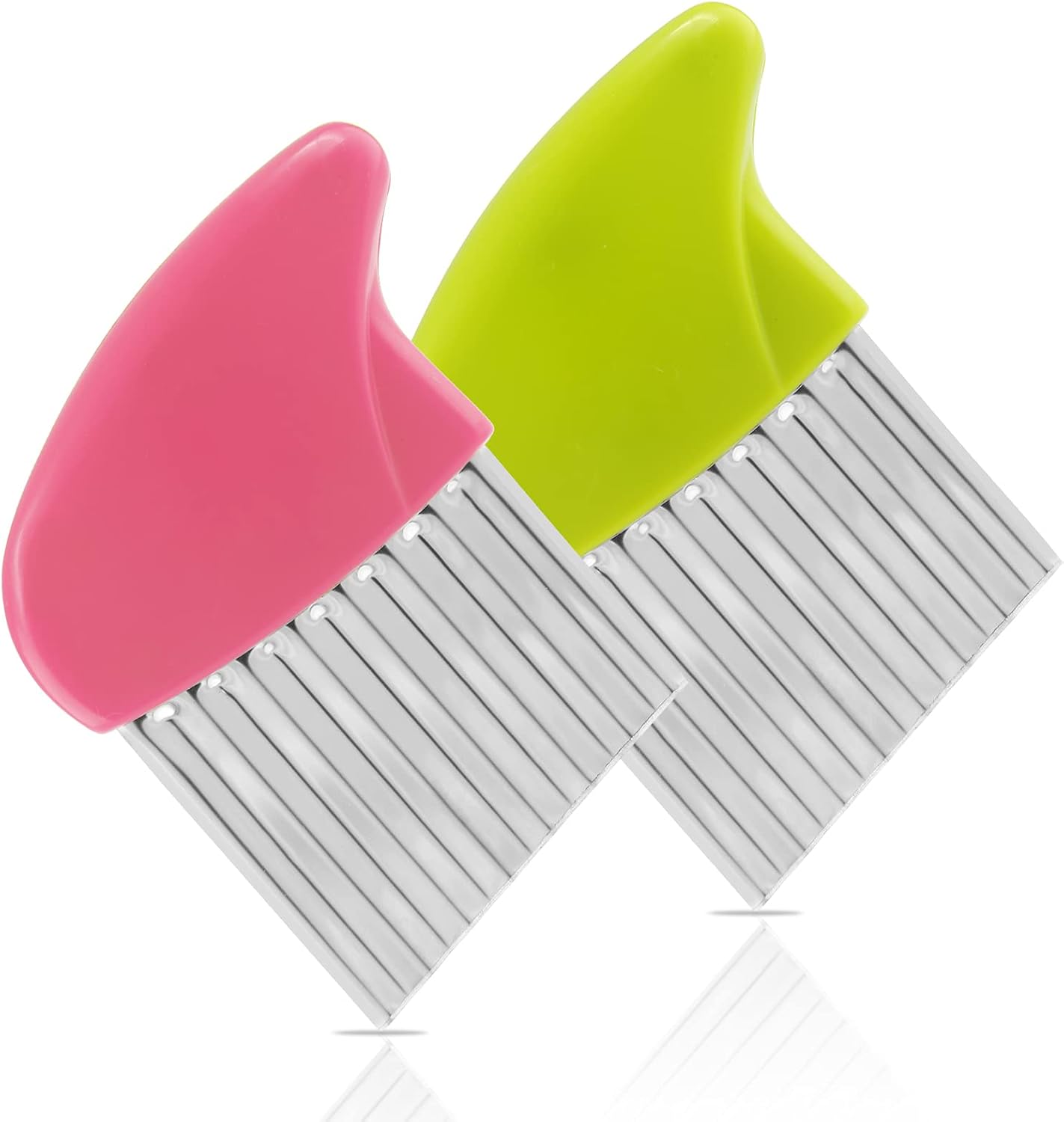 Luomorgo 2 Pack Stainless Steel Potato Crinkle Cutter Carrot Wavy Knife French Fry Slicer Vegetable Wavy Chopper, Green & Pink