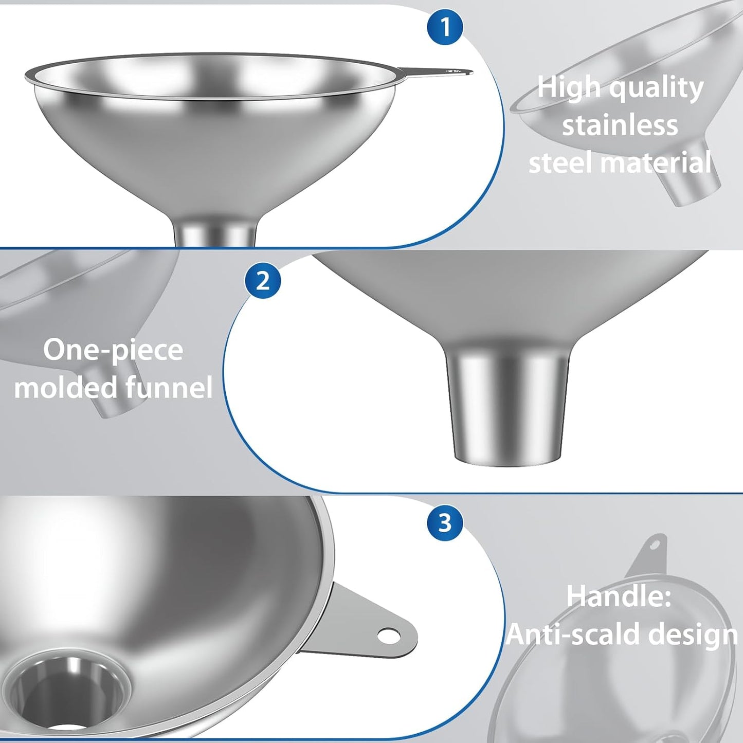 Stainless Steel Funnel (5.7 in. x 1 in. Mouth) with 30 Mesh Removable Stainless Steel Filter, Food Grade Metal Large Funnel for Kitchen, Liquids, Oils, Powders, Spices, Home Brewing.