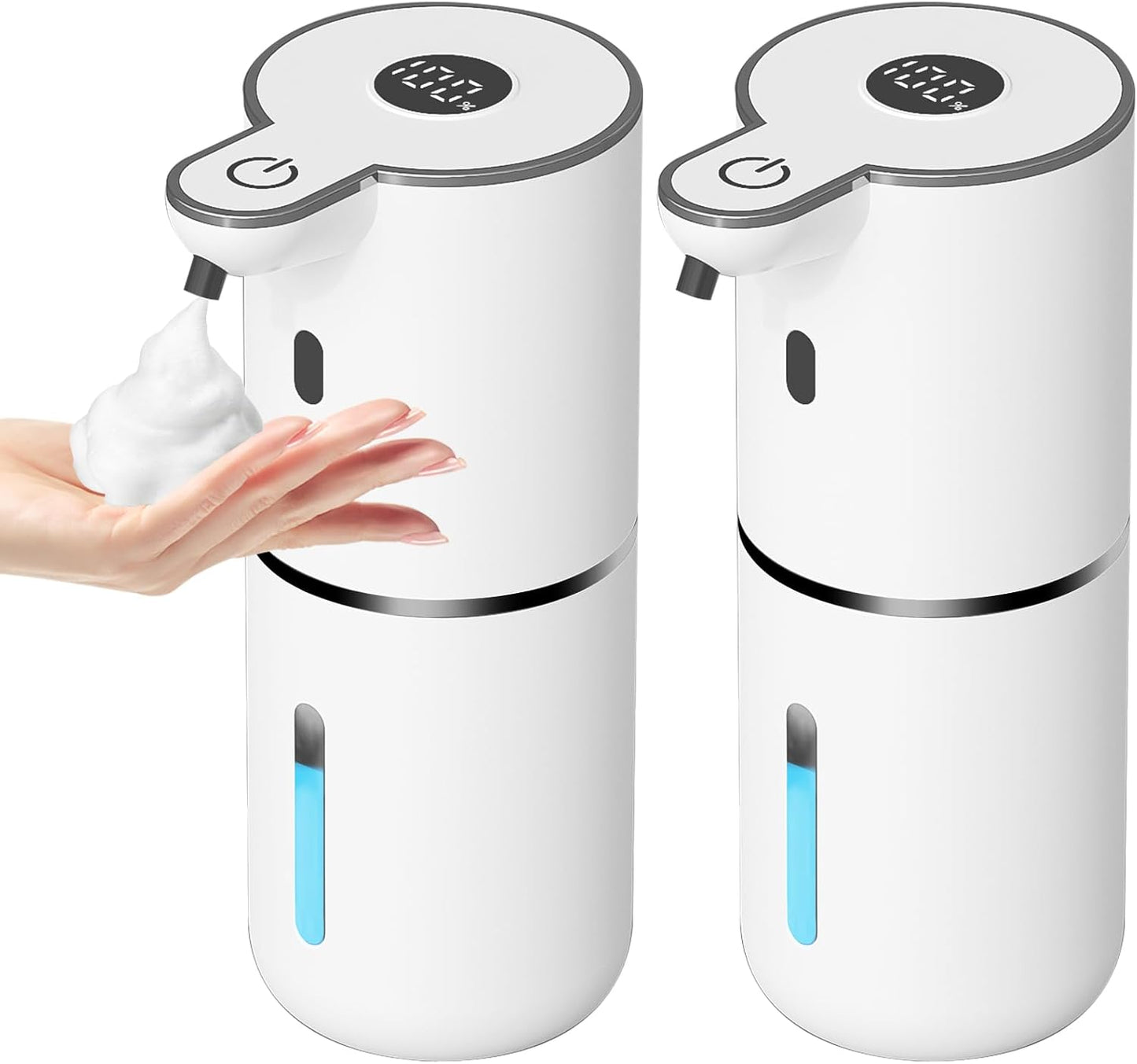 2 Pack Automatic Foaming Soap Dispenser Touchless, USB Rechargeable Smart Hand Soap Dispenser, 6-Level Adjustable, 12.8oz/380mL Wall Mount for Bathroom Kitchen Dish Soap