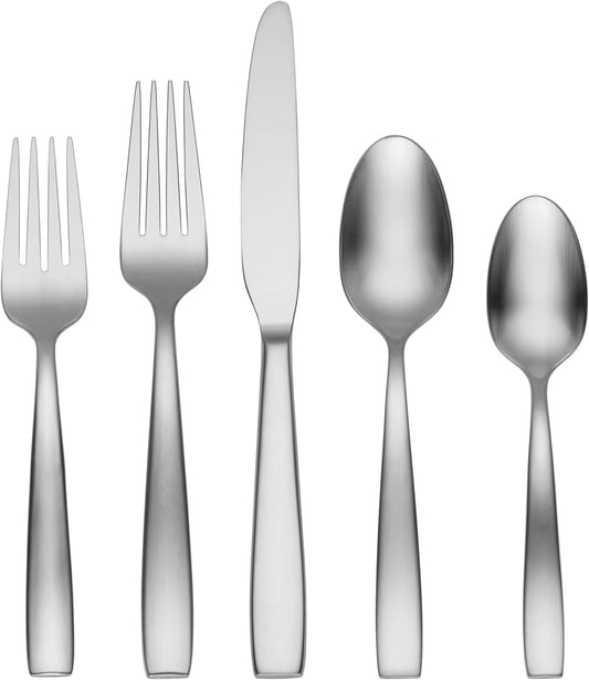 Oneida Everdine 45 Piece Everyday Flatware, Service for 8, 18/0 Stainless Steel, Silverware Set, Dishwasher Safe, Silver