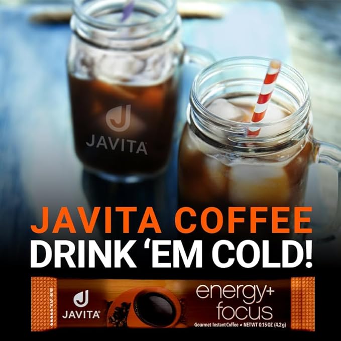 Javita Energy + Focus Instant Coffee Packets, 100% South American Arabica & Robusta Blend, plus Herbs for Clarity, Energy, & Focus, Keto, Dieters Drink, 3 boxes of 24 (4.2g) sticks