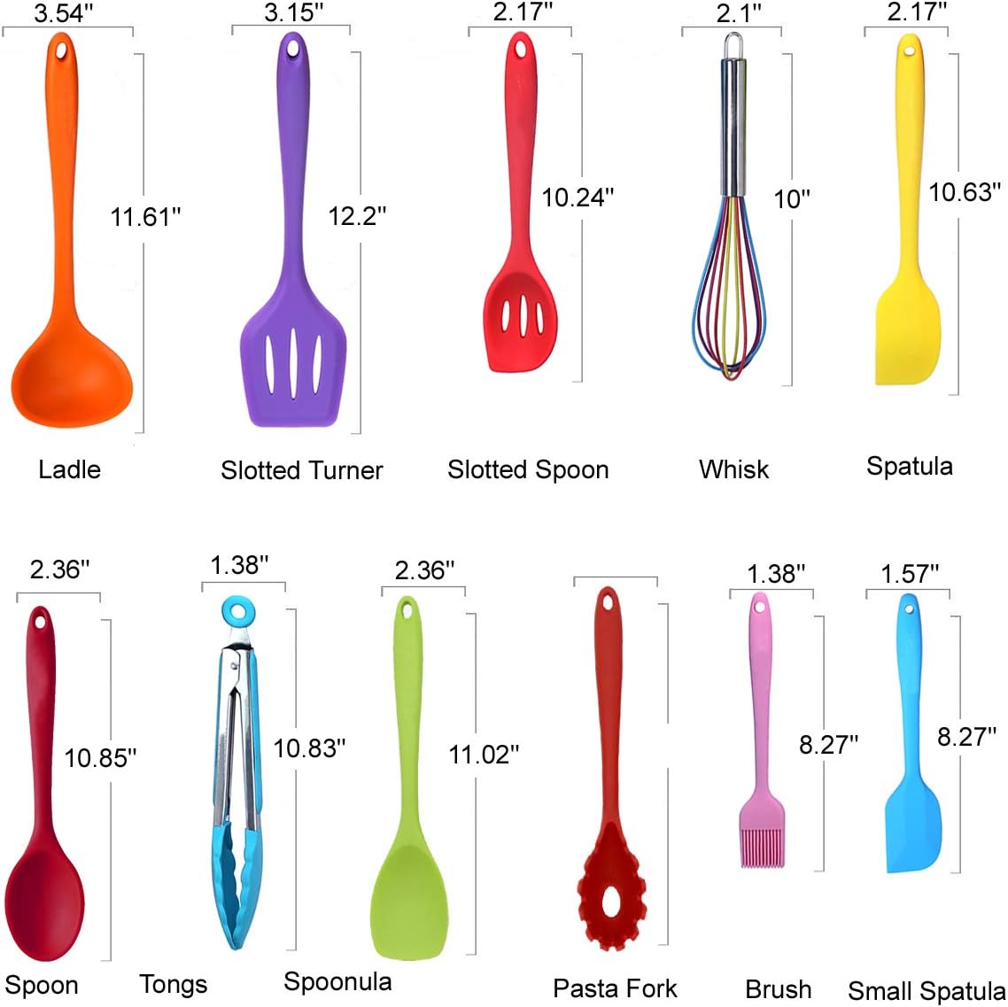 Kitchen Utensil Set - 11 Cooking Utensils - Colorful Silicone Kitchen Utensils - Nonstick Cookware with Spatula Set - Colored Best Kitchen Tools Kitchen Gadgets(Multi)