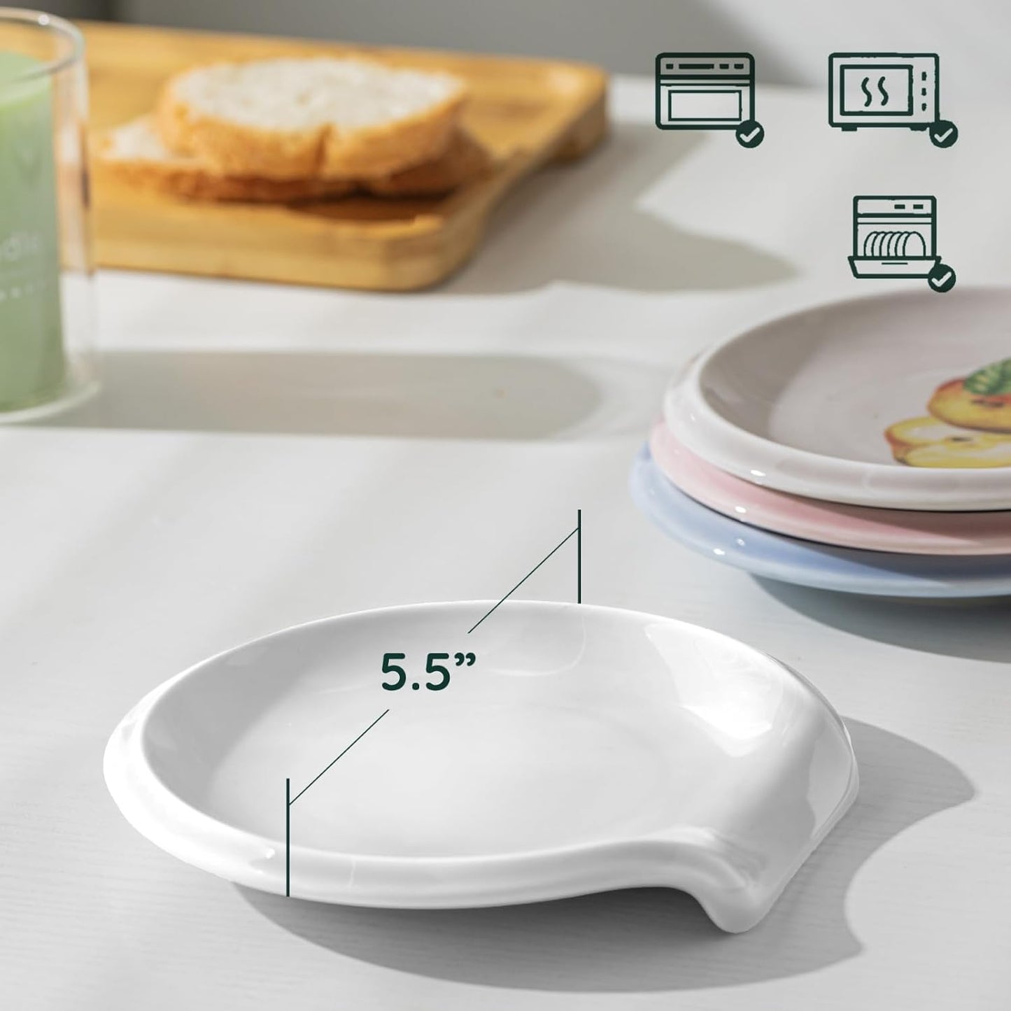 Spoon Rest for Stove Top, 5.5 Inches Kitchen Spoon Holder, Ceramic Spoon Rest Stove Top, Kitchen, Coffee, Set for 1, White