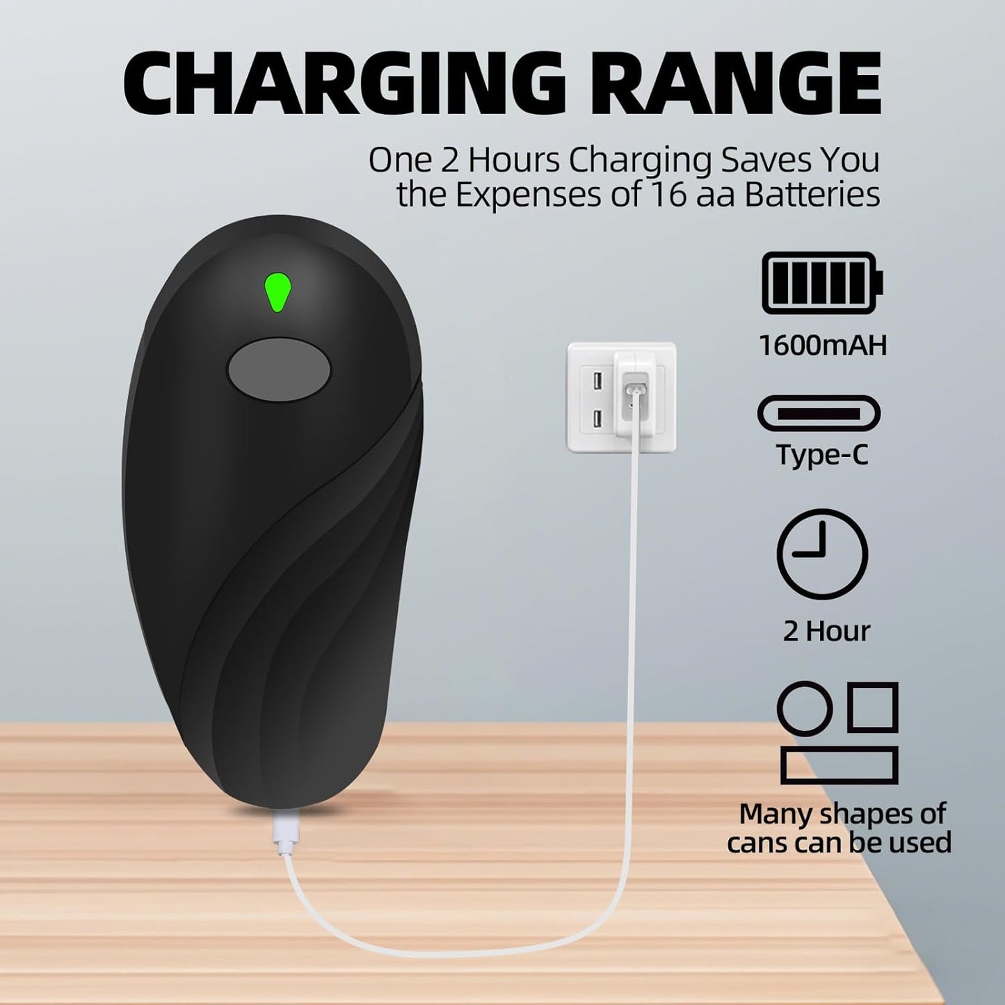 Rechargeable Auto Electric Can OpenerTouch Side Cut Opener Open Your Cans with A Simple Press of Button - Automatic,Smooth Edge,Food-Safe,for Kitchen for Seniors with Arthritis Small Size (Black)