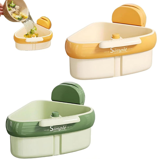Suction Cup Sink Corner Rack, Curetoaway Corner Sink Strainer, Sink Trash Catcher, Plastic Triangular Baskets Corner Hanging, Rust Resistant, for Kitchen Food Waste (Yellow+Green)