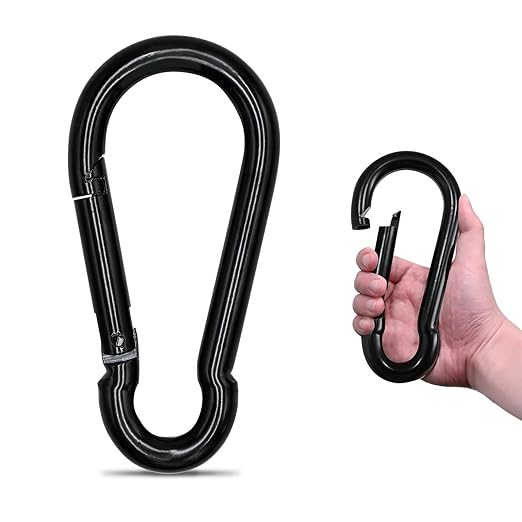 KINLINK 1 Pack Black Carabiner Clip, 7 inch Heavy Duty Spring Snap Hook, Large Caribeener Clips for Camping, Swing Set, Hammock, Hiking, Travel, Weight Lifting Machine, Home Gym Equipment