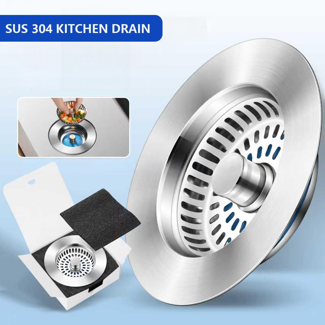 3-in-1 Kitchen Sink Drain Strainer Stopper,Stainless Steel Sink Stopper, Anti-Clogging Sink Food Catcher Basket,Universal Sink Protector Cover for Standard 3-1/2 Inch Drain