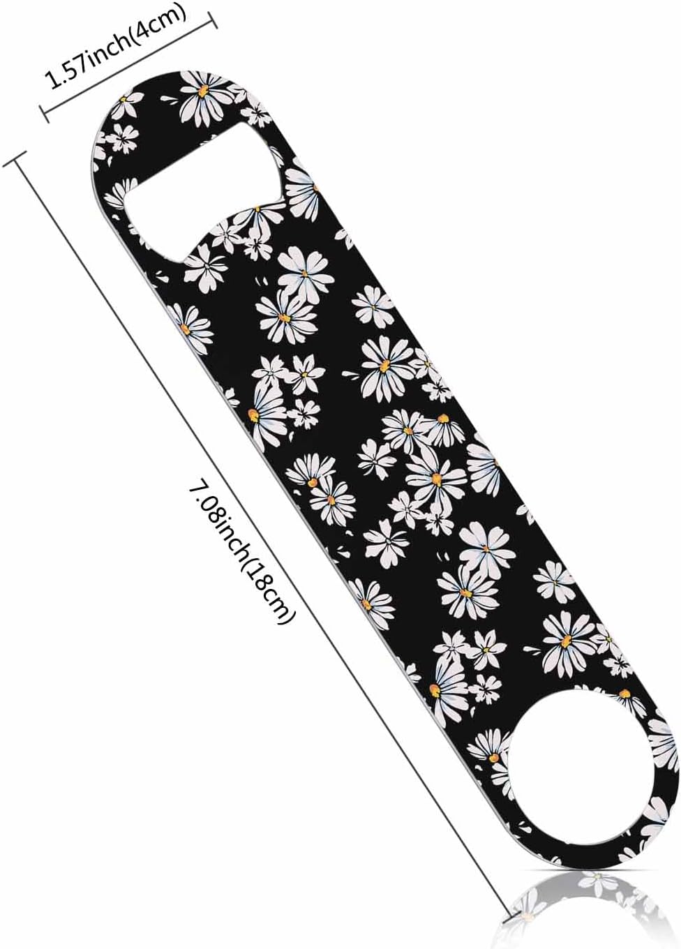 Daisy Print Stainless Steel Bottle Opener Delicate White Flower Blossom Pattern Pretty Floral Petal Flat Beer Bottle Opener Keychain for Home Kitchen Bar Restaurant Party Birthday Gift