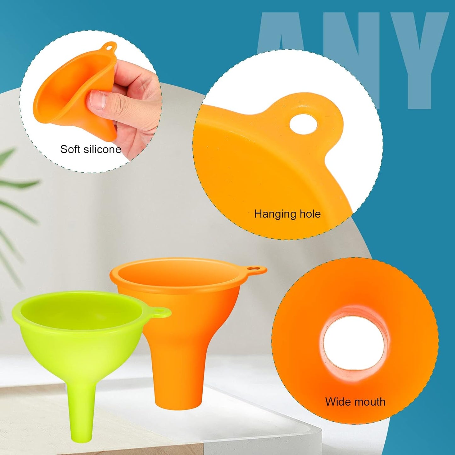 4 Pcs Kitchen Funnel Set Canning Silicone Funnel, Small and Large, Wide Mouth for Jars Jam Spice Filling Bottles Liquid Oil and Powder(Multi Color)